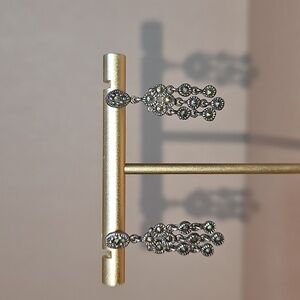 Vintage Sterling Silver and Hematite Chandelier Dangle Post Earrings